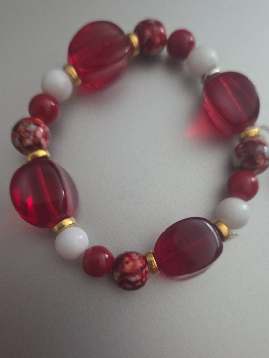 Jewelry - Red Beaded Stretch Bracelet - Unbranded